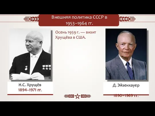 Внешняя политика СССР в 1953–1964 гг. Осень 1959 г. — визит Хрущёва в США.