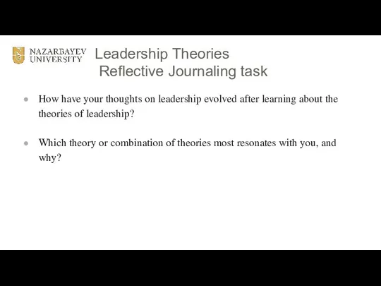 Leadership Theories Reflective Journaling task How have your thoughts on leadership evolved