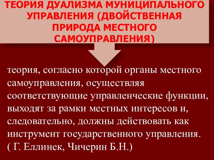 теория, согласно которой органы местного самоуправления, осуществляя соответствующие управленческие функции, выходят за