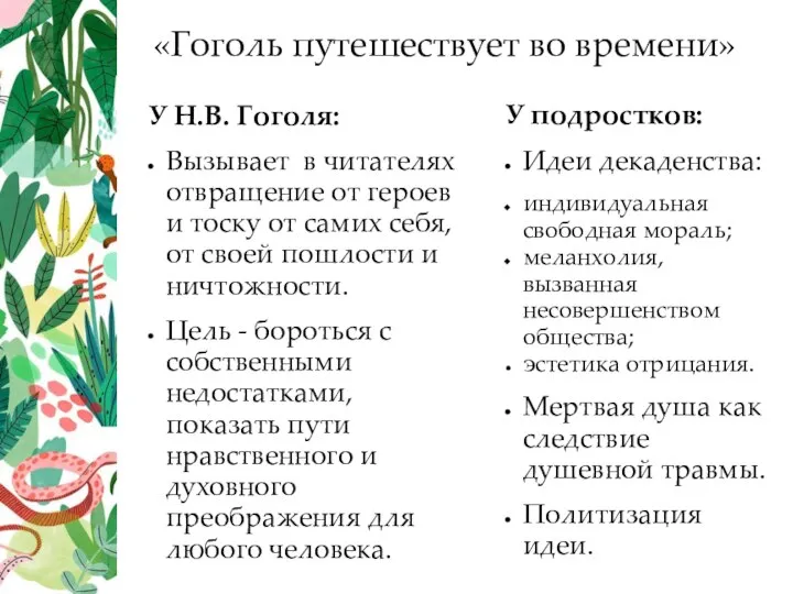 «Гоголь путешествует во времени» У Н.В. Гоголя: Вызывает в читателях отвращение от