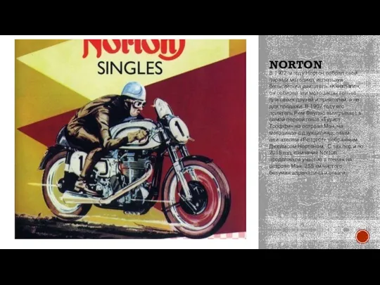 NORTON В 1902-м году Нортон собрал свой первый мотоцикл, используя бельгийский двигатель