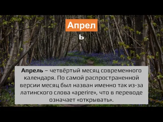 Апрель – четвёртый месяц современного календаря. По самой распространенной версии месяц был