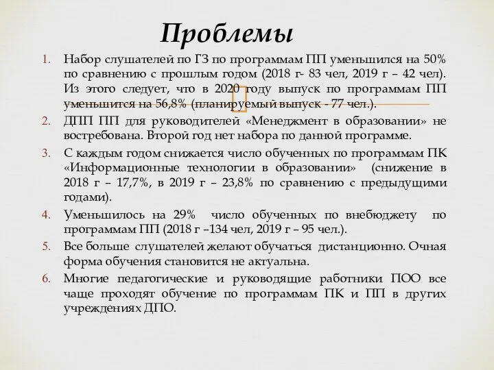 Набор слушателей по ГЗ по программам ПП уменьшился на 50% по сравнению