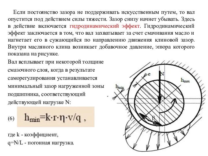 Если постоянство зазора не поддерживать искусственным путем, то вал опустится под действием