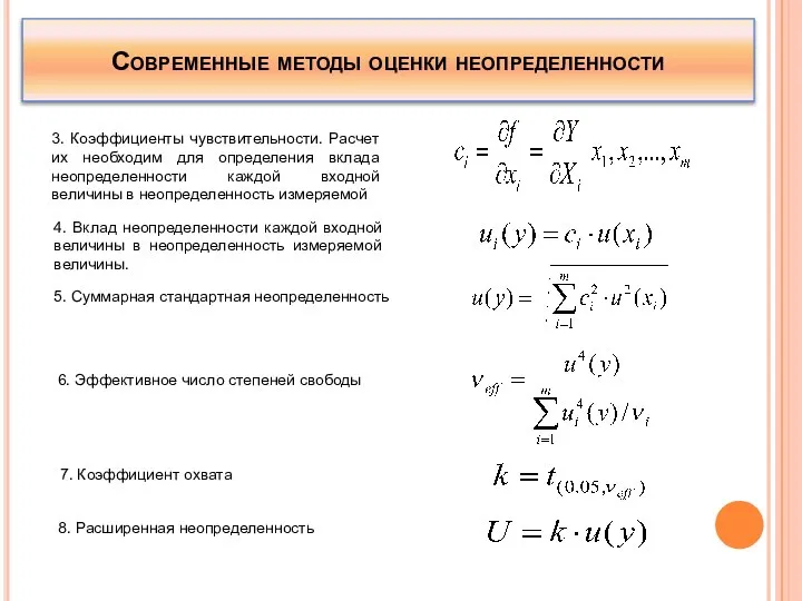 Современные методы оценки неопределенности 3. Коэффициенты чувствительности. Расчет их необходим для определения