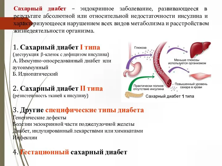 1. Сахарный диабет I типа (деструкция β-клеток с дефицитом инсулина) А. Иммунно-опосредованный