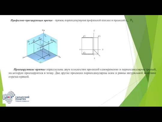 Профильно-проецирующая прямая – прямая, перпендикулярная профильной плоскости проекций c┴ П3 Проецирующие прямые