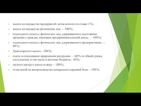 налога на имущество предприятий, исчисленного по ставке 1\%; налога на имущество физических