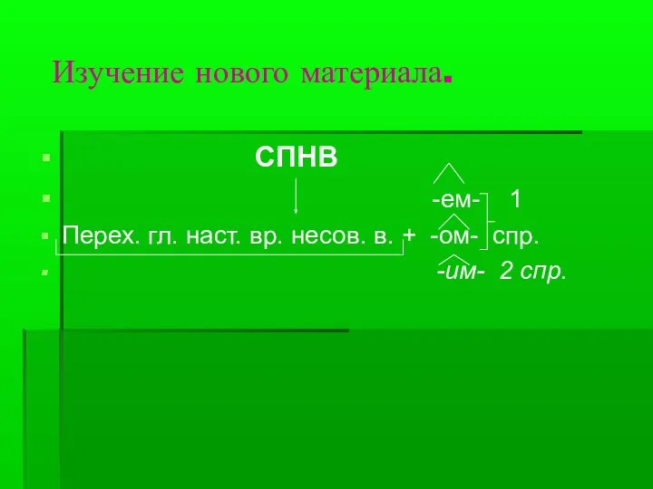 Изучение нового материала. СПНВ -ем- 1 Перех. гл. наст. вр. несов. в.