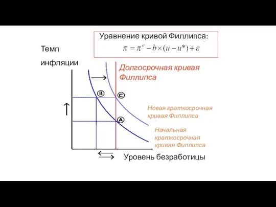 Уравнение кривой Филлипса: Долгосрочная кривая Филлипса Новая краткосрочная кривая Филлипса Начальная краткосрочная