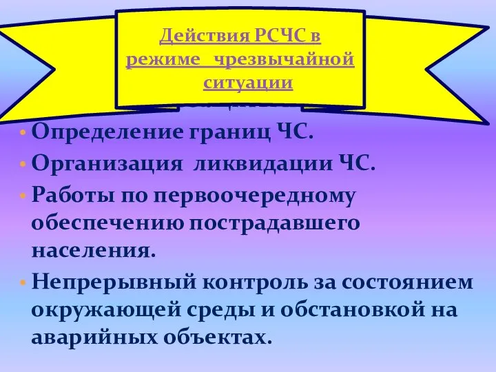 Организация защиты населения Определение границ ЧС. Организация ликвидации ЧС. Работы по первоочередному