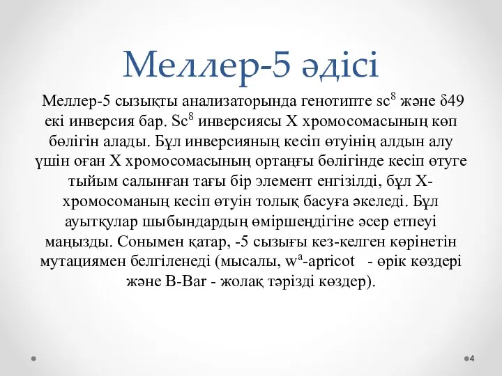 Меллер-5 әдісі Mеллер-5 сызықты анализаторында генотипте sc8 және δ49 екі инверсия бар.