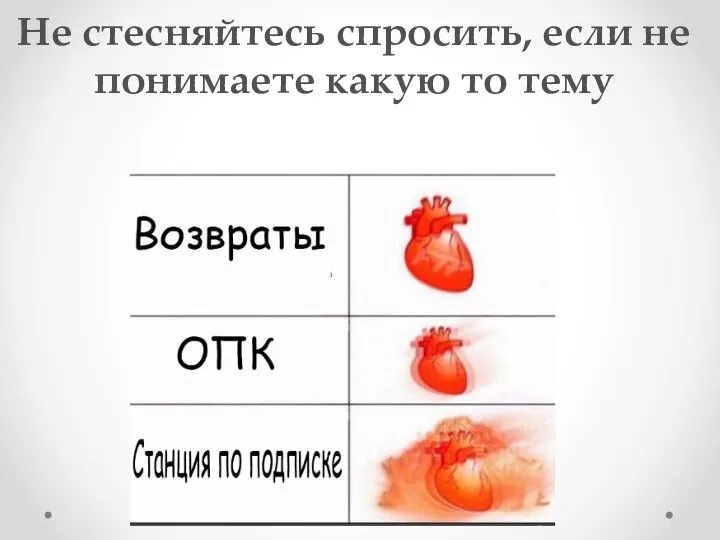 Не стесняйтесь спросить, если не понимаете какую то тему