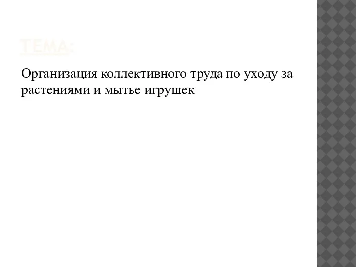 ТЕМА: Организация коллективного труда по уходу за растениями и мытье игрушек