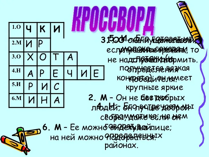 КРОССВОРД 1. О – Они помогают улучшить зрение; служат для определения победителя.