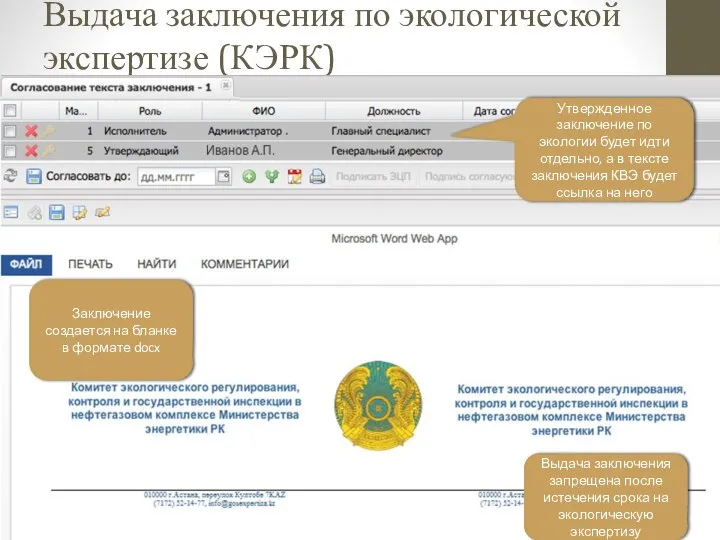 Выдача заключения по экологической экспертизе (КЭРК) Заключение создается на бланке в формате