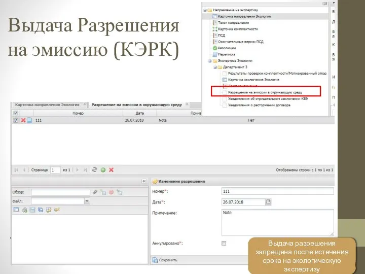 Выдача Разрешения на эмиссию (КЭРК) Выдача разрешения запрещена после истечения срока на экологическую экспертизу