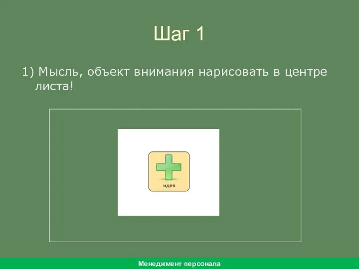 Шаг 1 1) Мысль, объект внимания нарисовать в центре листа! Менеджмент персонала