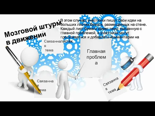 Мозговой штурм в движении В этом случае, участники пишут свои идеи на