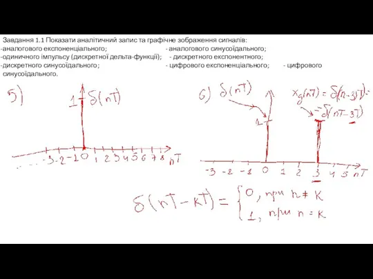 Завдання 1.1 Показати аналітичний запис та графічне зображення сигналів: аналогового експоненціального; -