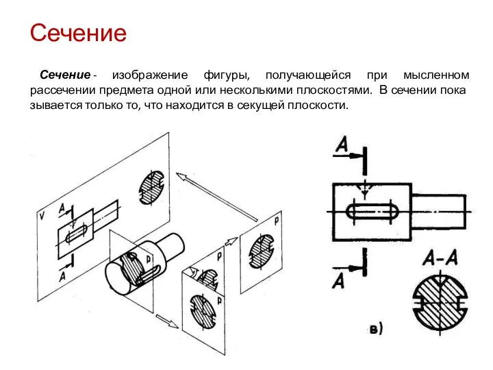 Сечение Сечение - изображение фигуры, получающейся при мысленном рассечении предмета одной или