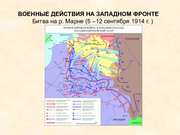 ВОЕННЫЕ ДЕЙСТВИЯ НА ЗАПАДНОМ ФРОНТЕ Битва на р. Марне (5 –12 сентября 1914 г. )