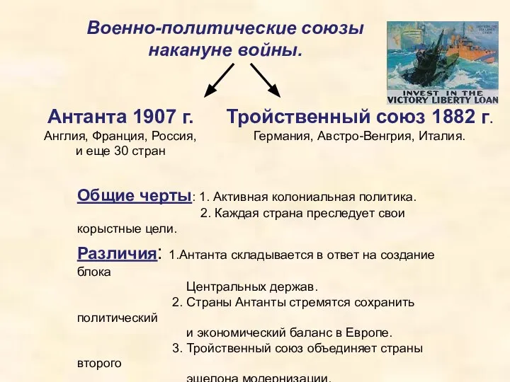 Военно-политические союзы накануне войны. Антанта 1907 г. Англия, Франция, Россия, и еще