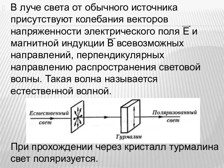 В луче света от обычного источника присутствуют колебания векторов напряженности электрического поля