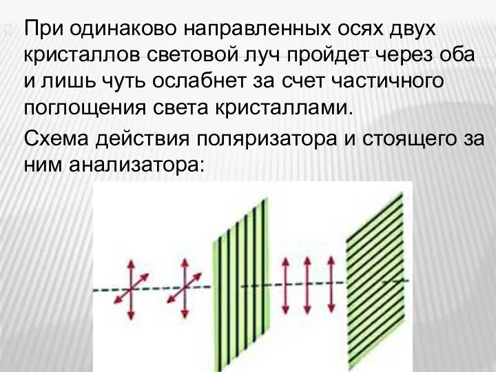 При одинаково направленных осях двух кристаллов световой луч пройдет через оба и