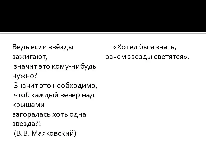 Ведь если звёзды зажигают, значит это кому-нибудь нужно? Значит это необходимо, чтоб