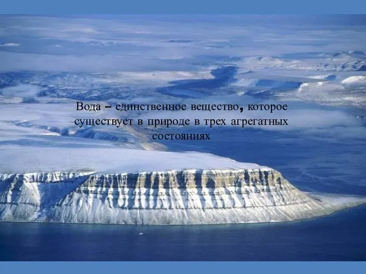 Вода – единственное вещество, которое существует в природе в трех агрегатных состояниях