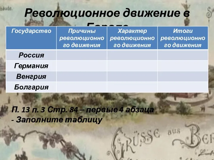 Революционное движение в Европе П. 13 п. 3 Стр. 84 – первые