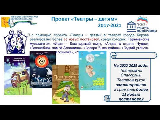 Проект «Театры – детям» 2017-2021 с помощью проекта «Театры – детям» в