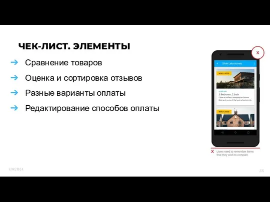 Сравнение товаров Оценка и сортировка отзывов Разные варианты оплаты Редактирование способов оплаты ЧЕК-ЛИСТ. ЭЛЕМЕНТЫ