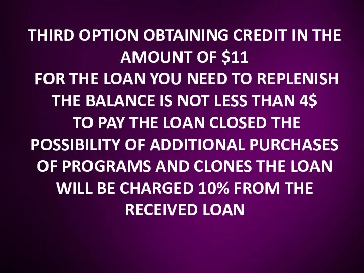 THIRD OPTION OBTAINING CREDIT IN THE AMOUNT OF $11 FOR THE LOAN