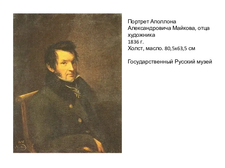 Портрет Аполлона Александровича Майкова, отца художника 1836 г. Холст, масло. 80,5x63,5 см Государственный Русский музей