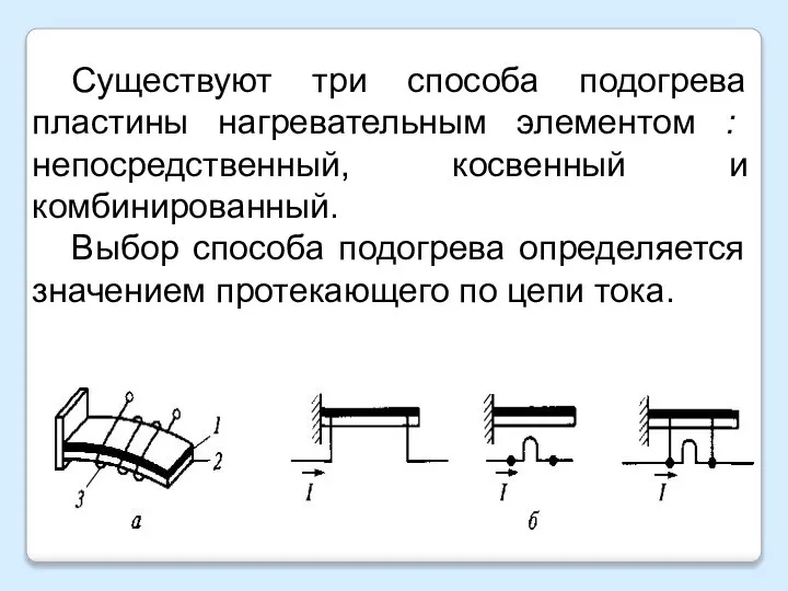 Существуют три способа подогрева пластины нагревательным элементом : непосредственный, косвенный и комбинированный.