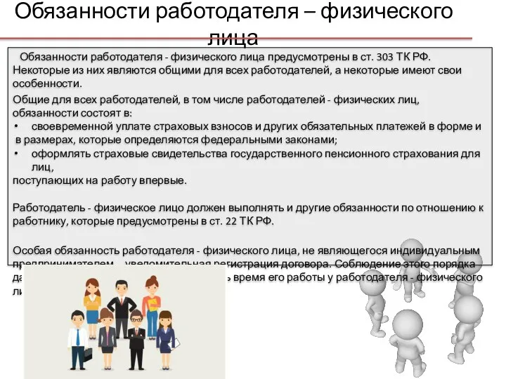 Обязанности работодателя – физического лица Обязанности работодателя - физического лица предусмотрены в