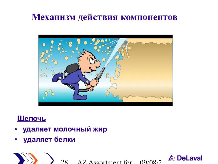 AZ Assortment for cleaning 09/08/2023 Механизм действия компонентов Щелочь удаляет молочный жир удаляет белки