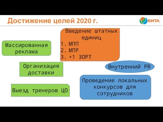 Достижение целей 2020 г. Массированная реклама Введение штатных единиц МПП МПР +1