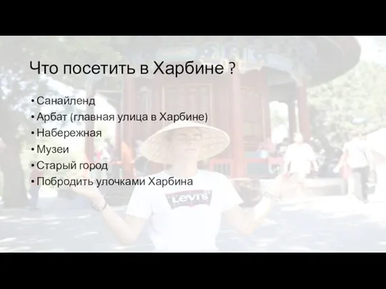 Что посетить в Харбине ? Санайленд Арбат (главная улица в Харбине) Набережная