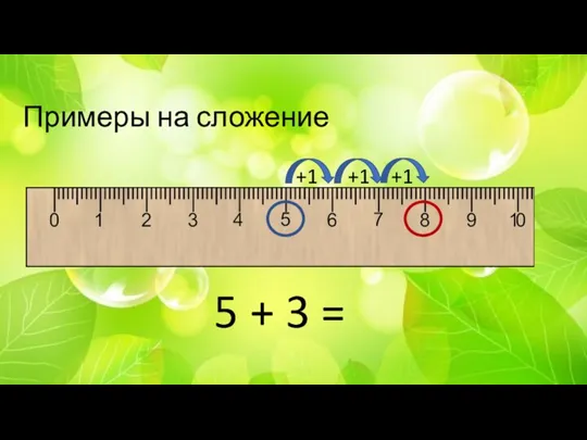 Примеры на сложение 5 + 3 = +1 +1 +1