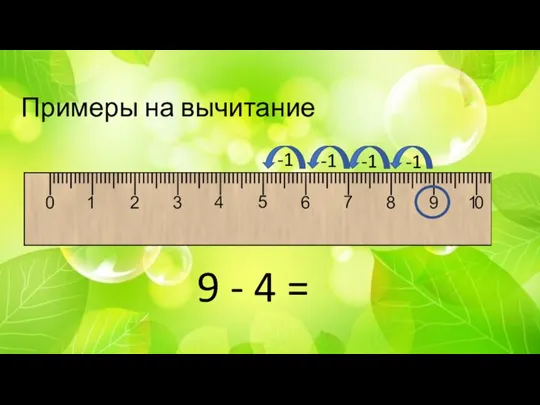 Примеры на вычитание 9 - 4 = -1 -1 -1 -1