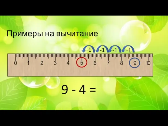 Примеры на вычитание 9 - 4 = -1 -1 -1 -1