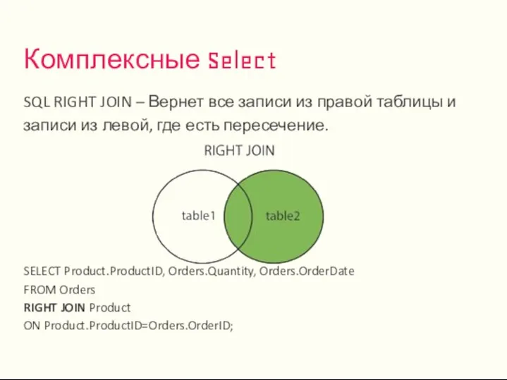 SQL RIGHT JOIN – Вернет все записи из правой таблицы и записи