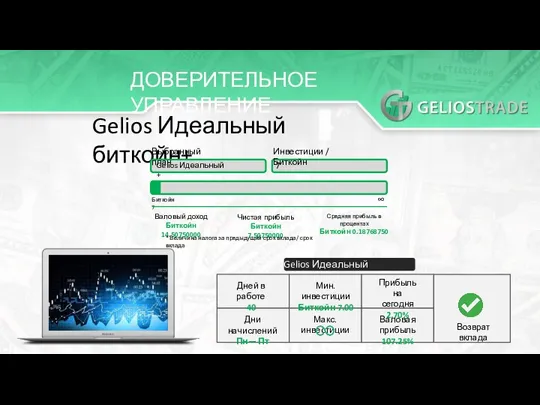 ДОВЕРИТЕЛЬНОЕ УПРАВЛЕНИЕ Gelios Идеальный биткойн+ Выбранный план Gelios Идеальный + Инвестиции /