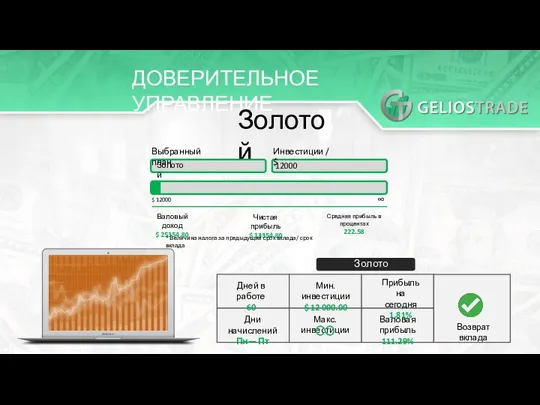 ДОВЕРИТЕЛЬНОЕ УПРАВЛЕНИЕ Золотой Выбранный план Золотой Инвестиции / $ 12000 $ 12000