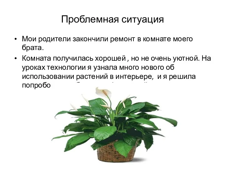 Проблемная ситуация Мои родители закончили ремонт в комнате моего брата. Комната получилась