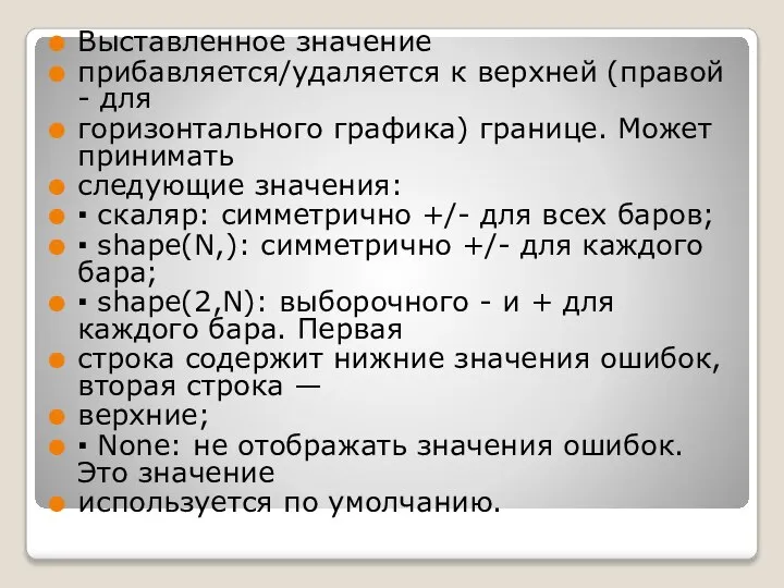 Выставленное значение прибавляется/удаляется к верхней (правой - для горизонтального графика) границе. Может