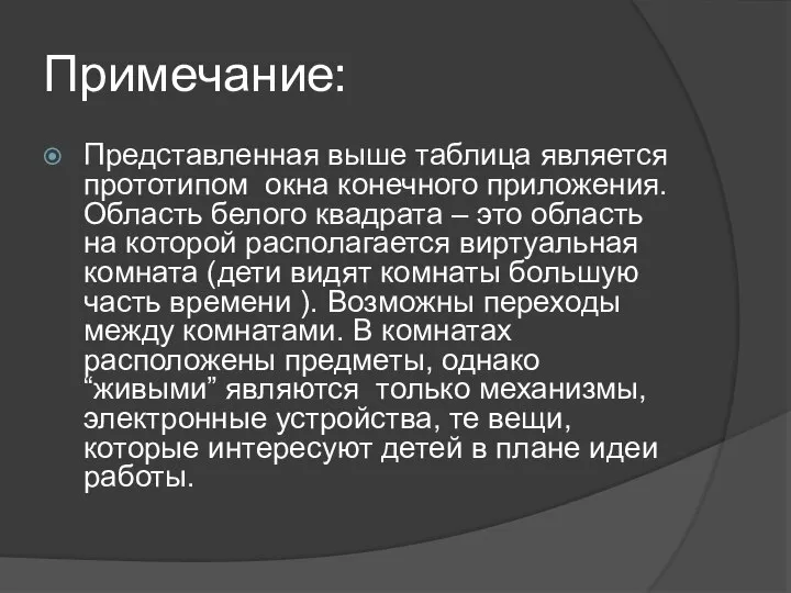 Примечание: Представленная выше таблица является прототипом окна конечного приложения. Область белого квадрата